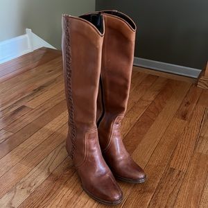 Elegant, Sophisticated Tall Leather Boots with Braided Sides | Brazil | 6.5